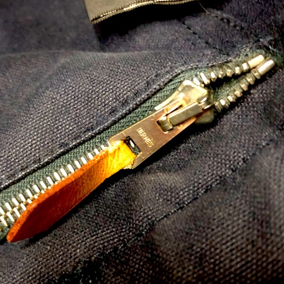 Authentic HERMES Navy Blue & Orange Stripe Cotton Canvas Fourre Tout Tote PM Bag - Picture 9 of 10